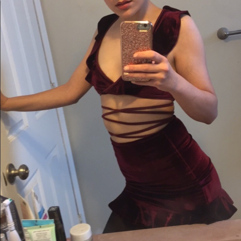 Red velvet dress set 2 piece